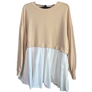 FREE PEOPLE Eleanor Pleated Trapeze Sweatshirt Cream and White Size Small